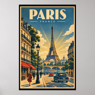 Oude Parijs Reisposter Eiffeltoren Frankrijk Poster