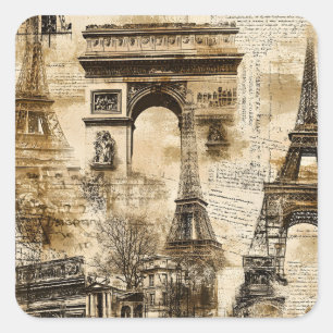 Oude Parijse Franse Landmark Patroon Vierkante Sticker