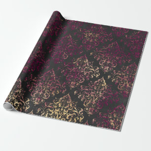 Oude Paris Bourgondië en gouden grunge damast Cadeaupapier
