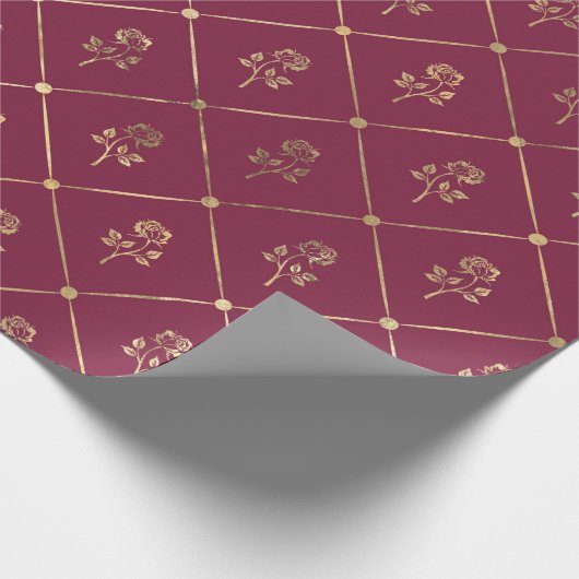 Oude Paris Bourgondië en paarse roos patroon Cadeaupapier (Hoek)