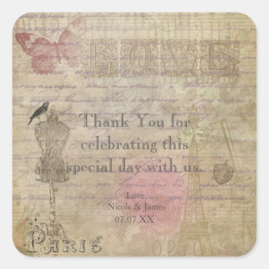 Oude Paris chic trouwfeest favor stickers (Voorkant)