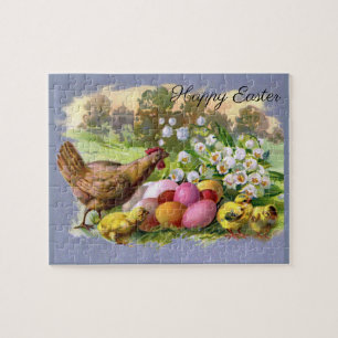 Oude Pasen Eieren en Kippen Vakantie   Legpuzzel