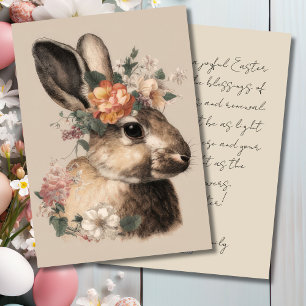 Oude Pasen kaart met bloemen en Paashaas