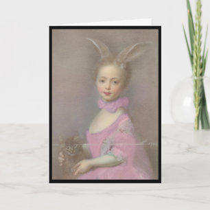Oude Pasen kaart Schattig meisje met konijnenoren