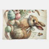 Oude Pasen Konijn Ei Waterverf Theedoek (Horizontaal)