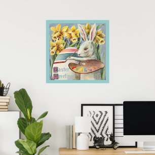 Oude Pasen Konijn Kunstenaar Schildert een Ei, ZSS Poster