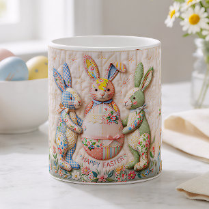 Oude Pasen Konijn Quilt Stijl Print  Koffiemok
