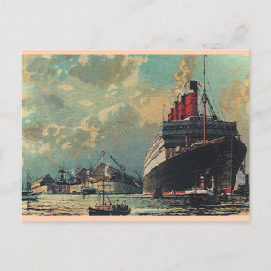 Oude passagiersschip in de haven briefkaart