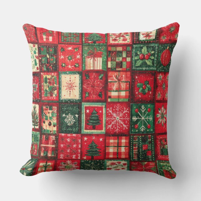 Oude patchwork kerst dek kussen (Voorkant)