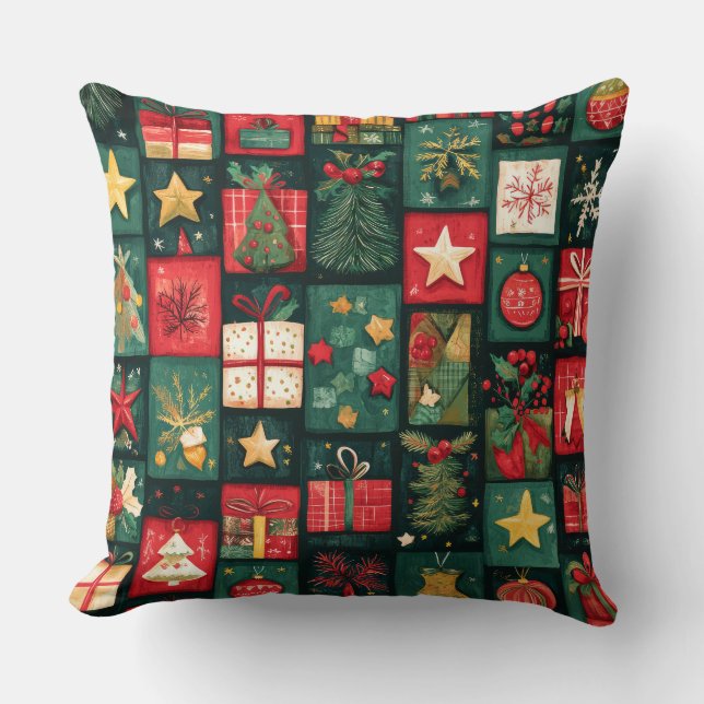 Oude patchwork kerst dek kussen (Voorkant)