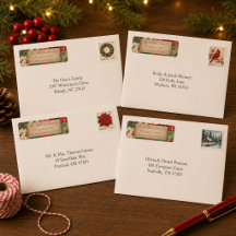 Oude patchwork kerst retouradreslabels