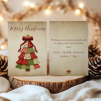 Oude patchwork kerstboom kerstkaart