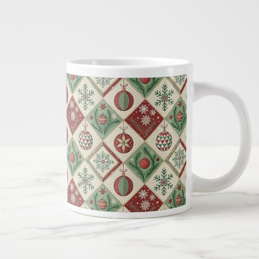 Oude Patchwork Quilt Kerstpatroon Extra Grote Beker (Rechts)