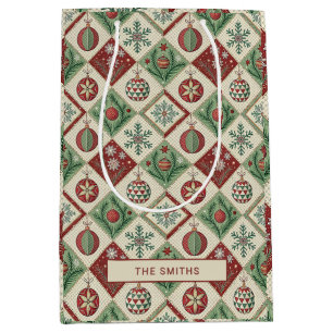 Oude Patchwork Quilted Kerstpatroon Medium Cadeauzakje