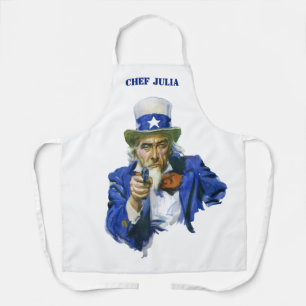 Oude Patriottische Oom Sam met Sterrenhoed en Gewe Schort