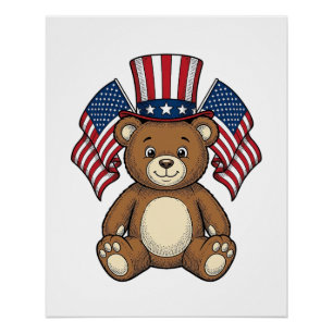 Oude Patriottische Teddybeer Vectorontwerp_1 Perfect Poster
