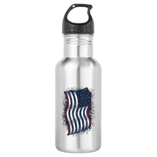 Oude Patriottische Vlag T-shirt Ontwerp Met Afgepl Waterfles