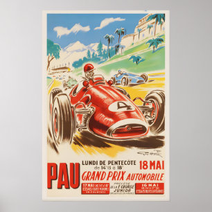 Oude Pau Grand Prix Franse Autowedstrijd Poster