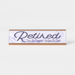 Oude pensionering Nieuwe Paarse beheermarmer Bureau Naambordje