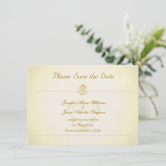 Oude Pergamentpapier Stijl Bewaar de Datum Save The Date (Staand voorkant)