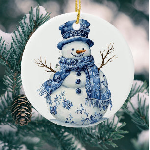 Oude Persoonlijke Chinoiserie Blauwe Witte Sneeuwm Keramisch Ornament