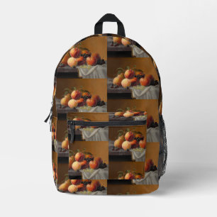 Oude Perziken Druiven Stilleven Fruit Schilderij Bedrukte Rugzak
