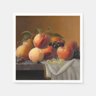 Oude Perziken Druiven Stilleven Schilderij Servet