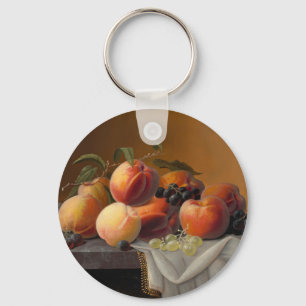Oude Perziken Druiven Stilleven Schilderij Sleutelhanger