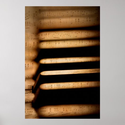 Oude  pianosleutels en bladmuziek poster (Voorkant)