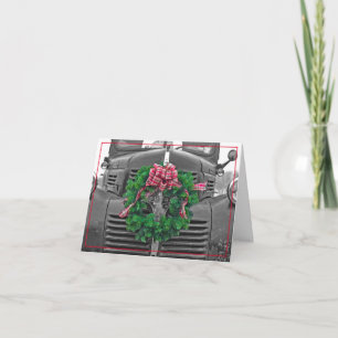 Oude pick-up truck met krans voor Kerstmis Kaart
