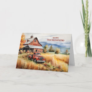 Oude Pick-up Truck Rode Schuur Herfst Thanksgiving Feestdagen Kaart