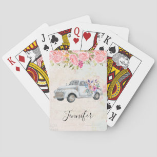 Oude pick-up truck rustieke waterverf pokerkaarten
