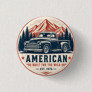 Oude Pickup Truck Amerikaans Gebouwd Voor De Wilde Ronde Button 3,2 Cm