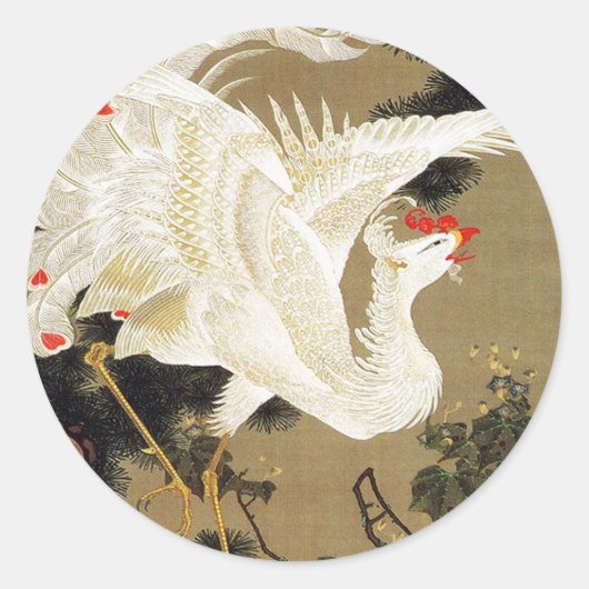 Oude pijnboom en witte Phoenix van Ito Jakuchu Ronde Sticker (Voorkant)