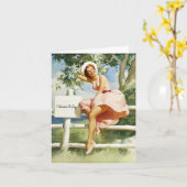 Oude Pin-up, Verjaardag Kaart (Gele Bloem)