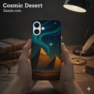 Oude Piramides Heilige Nacht Blauwgroen Hemel iPhone 16 Plus Hoesje