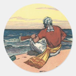Oude piraten, gestrand op een onbewoond eiland ronde sticker