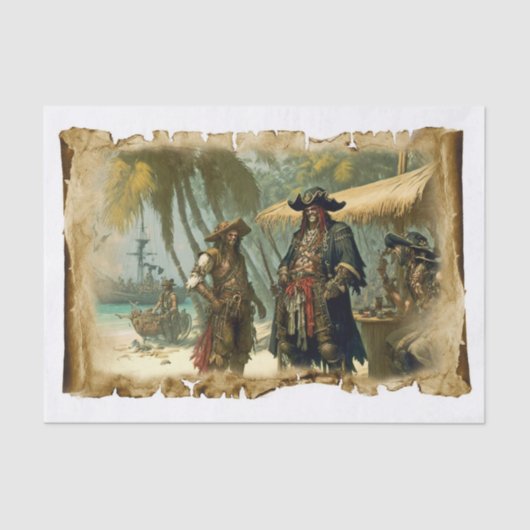 Oude Piraten van de Caribische Palm Tree Decoupage Tissuepapier (Voorkant)