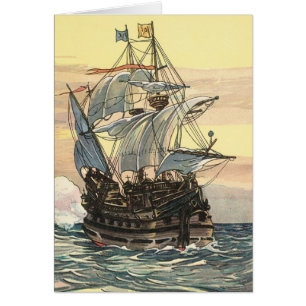 Oude piratenschip, galjoen zeilt op de oceaan