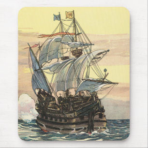 Oude piratenschip, galjoen zeilt op de oceaan muismat