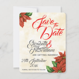 Oude Poinsettia Huwelijksdag Opslaan De Datum Kaart