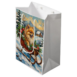 Oude Pomerän in houten kerstslee Medium Cadeauzakje