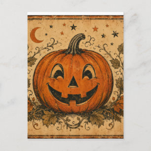 Oude pompoen Halloween-werpkussen Briefkaart