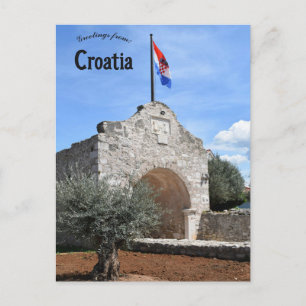 Oude Poort en Vlag in Nin Kroatië Briefkaart