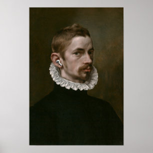 Oude portret van man met oordopjes. poster