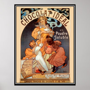 Oude Poster alphonse mucha Chocolade Advertentie