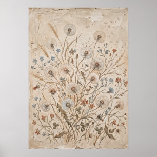 Oude Poster met Wilde Bloemen Botanische Afbeeldin