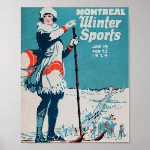Oude poster Skiing 1924 in Montreal wintersport