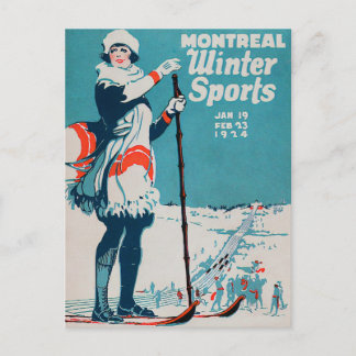 Oude poster Skiing 1924 in Montreal wintersport Briefkaart