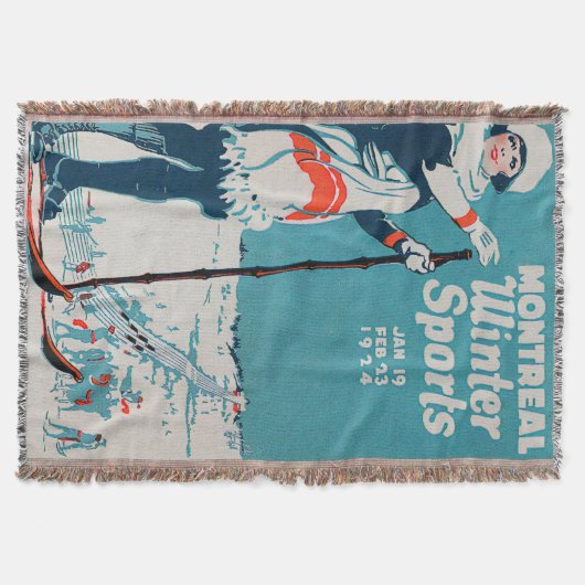 Oude poster Skiing 1924 in Montreal wintersport Deken (Voorkant)